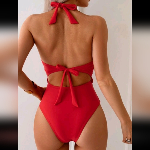 Women's Simple Casual Solid Color One Piece Swimsuit, Daily Wear, For Summer - Picture 3 of 5